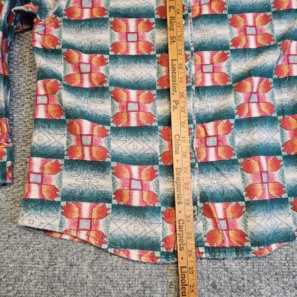 Cabelas For Women Button Up Flannel Shirt Aztec Pattern Red Teal Size Medium - Picture 5 of 6